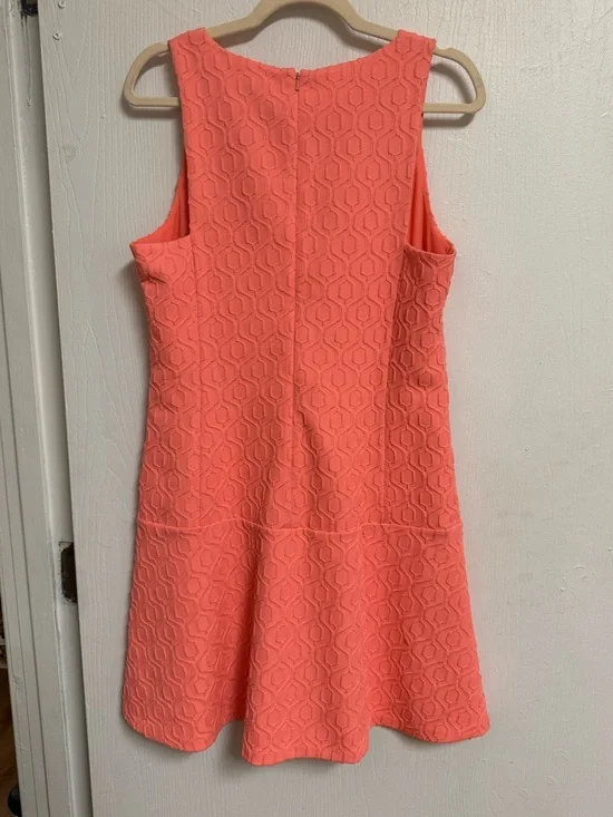 Lilly Pulitzer Coral Textured Fit & Flare Dress Sz L Bright Preppy Summer - Picture 3 of 5